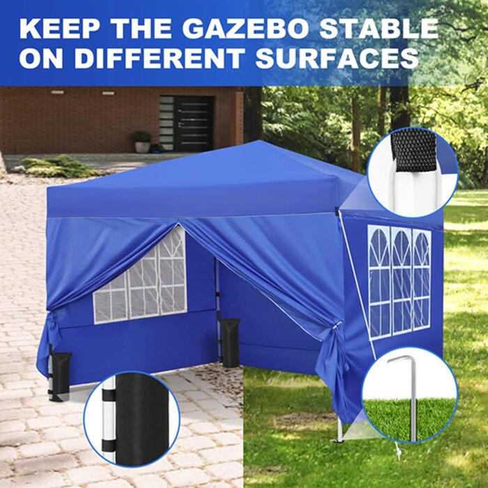 Gazebo, Leadyeah Pop-Up Pavilion with Sides, Foldable Camping Pavilion 2.5 x 2.5, Heavy-Duty Pavilion Tent, Completely Waterproof, 50+ UV Protection for Camping, Party - Beige (3x3m Blue)