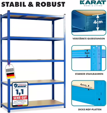 Важкі стелажі KARAT, 2 шт., 40 x 90 x 180 см, стелаж для підвалу/складу, 5 регульованих полиць (Блакитний)