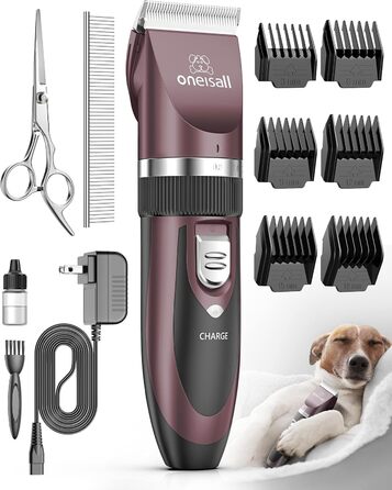 Oneisall Cordless Pet Hair Trimmer - Professional Dog & Cat Grooming Clippers - Electric Hair Trimmer Set with Pink Design