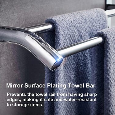 Тримач для рушників з полицею та гачками, хром, нержавіюча сталь, 59 см, для ванної кімнати, кухні, туалету