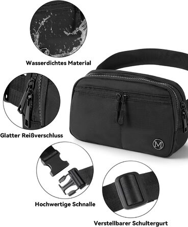 Гірчатка поясна 2L Mokze для чоловіків та жінок - стильна поясна сумка з регульованим ремінком, водонепроникна, для бігу, їзди на велосипеді, подорожей, темно-синій (чорний)