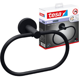 Кільце для рушників tesa Moon Black, овальне, матове чорне, настінне, без свердління, з клеєм, 53x184x130 мм