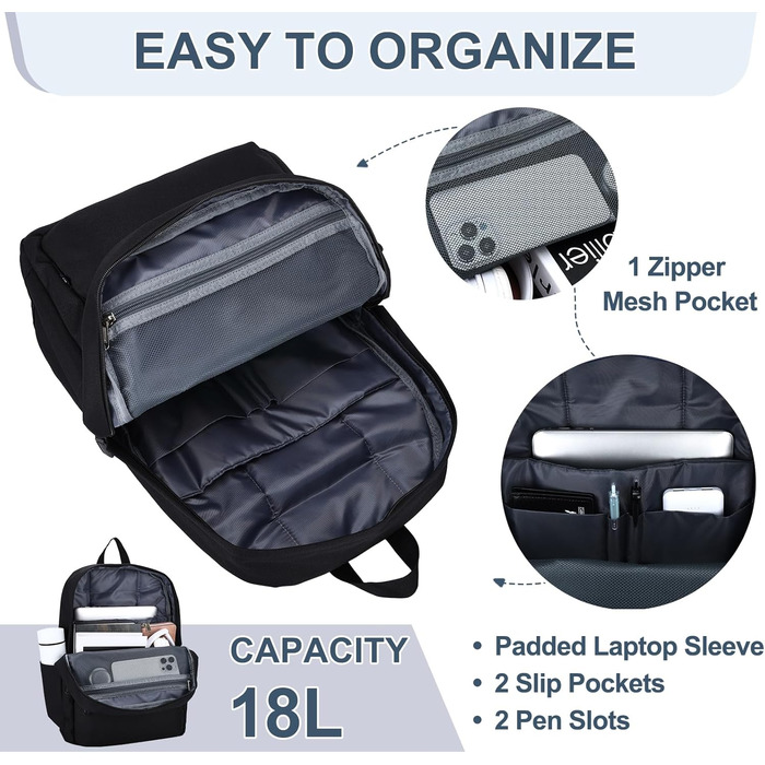Рюкзак RAVUO для чоловіків та жінок, 15.6 дюймів, водонепроникний, для підлітків, шкільний, туристичний, чорний