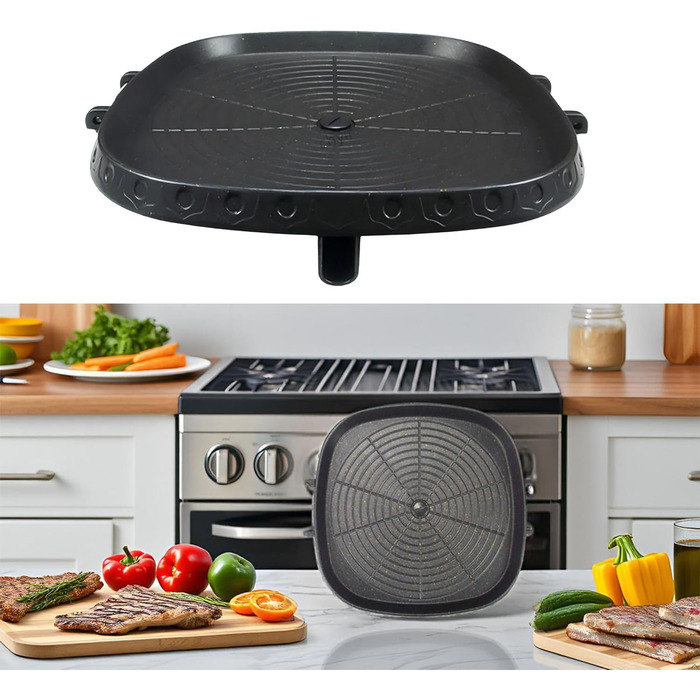Square Korean-style grill pan with Maifan-coated surface, non-stick, smoke-free grill plate for indoor and outdoor use, grill, 32 x 32 cm
