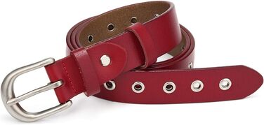 Жіночий шкіряний ремінь з металевою пряжкою для джинсів Dreess, ширина 1.1 см (XS:85 см, підходить для обхвату талії 60-74 см), колір: червоний