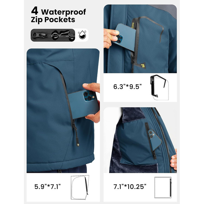 Чоловіча гірськолижна куртка donhobo — водонепроникна зимова куртка Softshell, дихаюча, Denimblau (3XL)