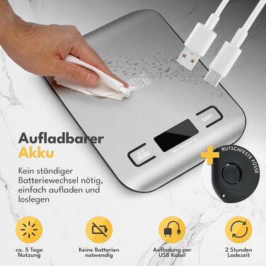 Кухонні ваги LEBENLANG USB - до 10 кг, точність 1 г, з кабелем для зарядки | Кухонні ваги для їжі та кухні