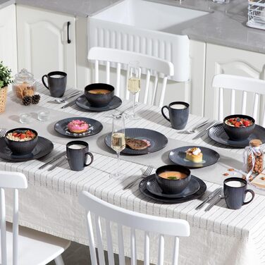 Stoneware Combination Service, vancasso GUTO Tableware Set, 32-piece Dinnerware Set with 8 Dinner Plates, Cake Plates, Bowls, and Cups each for 8 people
