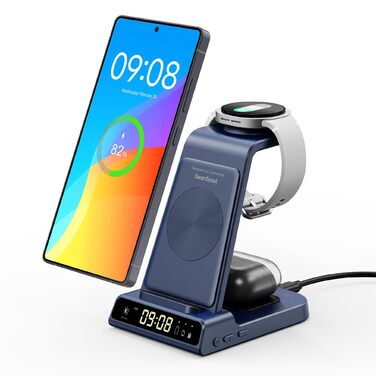 Бездротова зарядка 3-в-1 Samsung S26 Ultra/+/S26, Galaxy S25/S24/S23/Z Flip 7, Watch 8/8 Classic/7/Ultra/6/5, Buds4/4 Pro – Синій