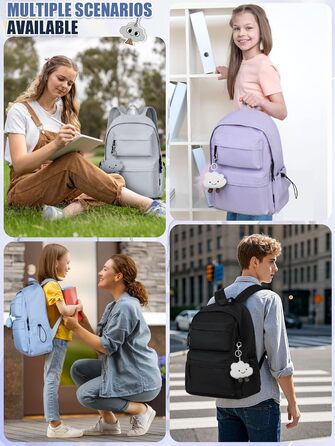 Жіночий рюкзак FIORETTO для дівчаток та хлопчиків, підходить для ноутбука 15.6 дюймів, з антикрадійним кишеням, ідеальний для школи, коледжу, подорожей, зелений (світло-сірий)