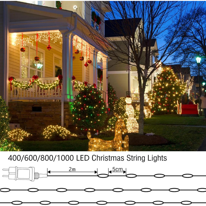 Гірлянда світлодіодна BrizLabs 40м, 800 LED, тепле біле світло, для прикраси дому, саду, балкону, вечірки. Водостійка, 8 режимів