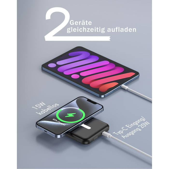 Power Bank MagSafe 5000mAh для iPhone: Швидка зарядка 20W, USB-C, Магнітне з'єднання, Сумісність з iPhone 17/16/15/14/13/12 - Чорний