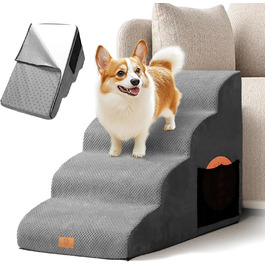 Сходинка для собак Masthome: 4 сходинки, губка, знімна та миюча оббивка, для ліжка/софи, антиковзка (сіра)