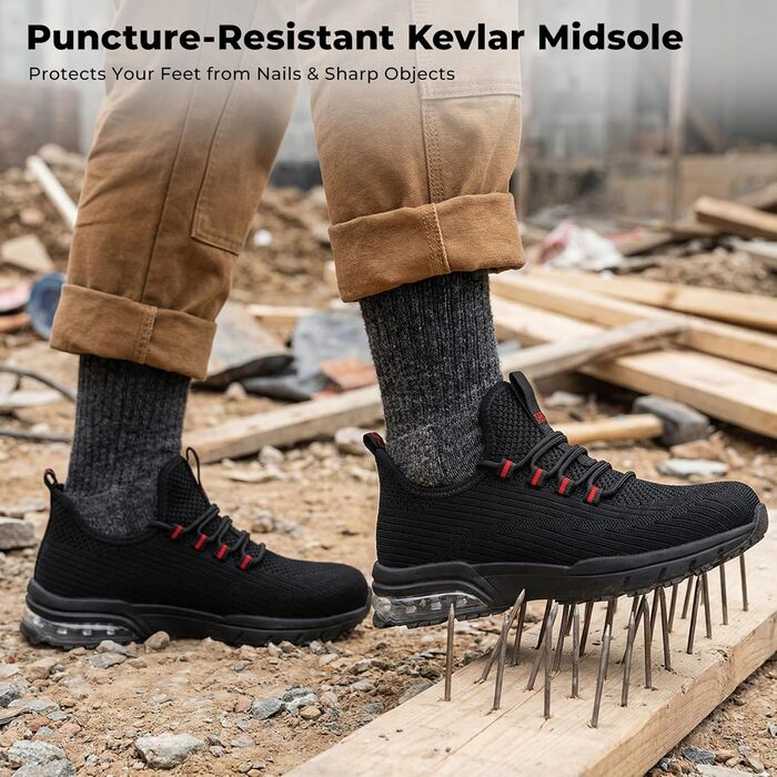 Захисні черевики SPIEZ для чоловіків та жінок, легкі робочі черевики з композитною захисною шапкою, неслизькі з повітряною подушкою для комфорту, чорно-червоні, розміри EU 36–46