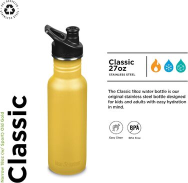 Klean Kanteen Classic Narrow Water Bottle Old Gold 532 ml