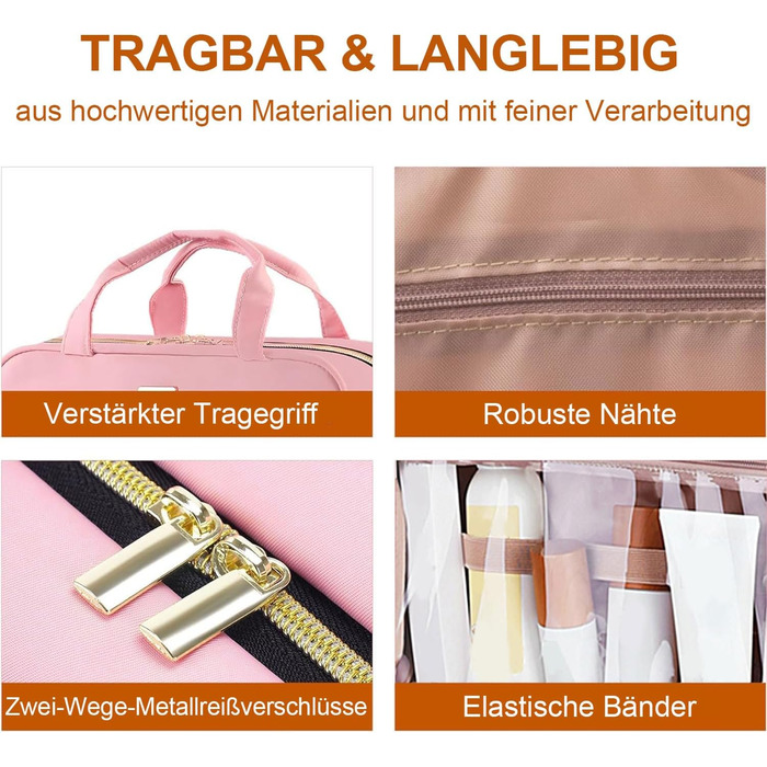 Косметичка для жінок, дорожня косметичка з можливістю підвішування, прозора косметичка для макіяжу та туалетних аксесуарів, рожева