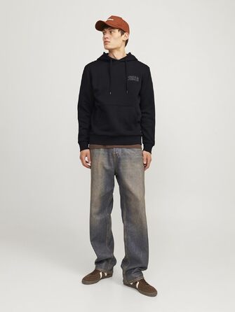 Чоловічий худі Jack & Jones Regular Fit JJEADRIAN з принтом, чорний