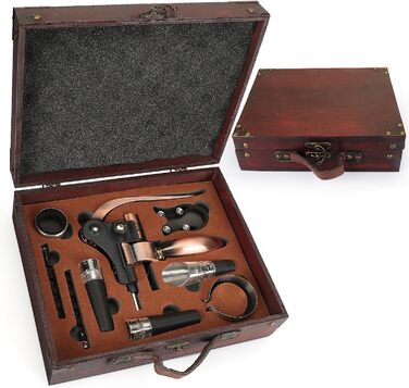 Набір для відкриття вина у дерев'яній коробці, подарунковий, люкс. Набір сомельє з відкривачем, пробками та аксесуарами для вина (Style 03)