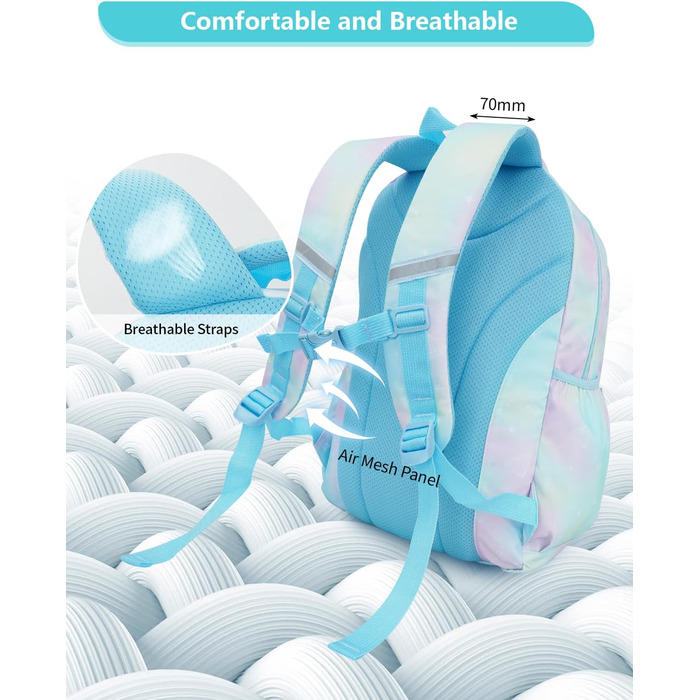 Рюкзак для дівчинки Tanou - шкільний ранець для 1-4 класів, дихаючий, водовідштовхуючий, нейлон, блакитний