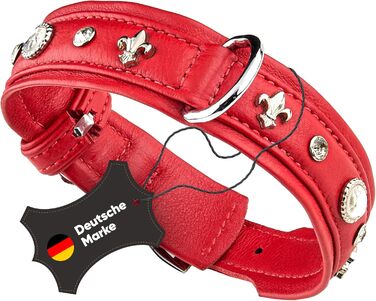 Julieta Leine, Leather Dog Leash, Leather Lead Dog, MATCHES Julieta Collar, Red, Leather, with Lilies, Rhinestones, and a Large Crystal (Neck circumference 52-58cm)
