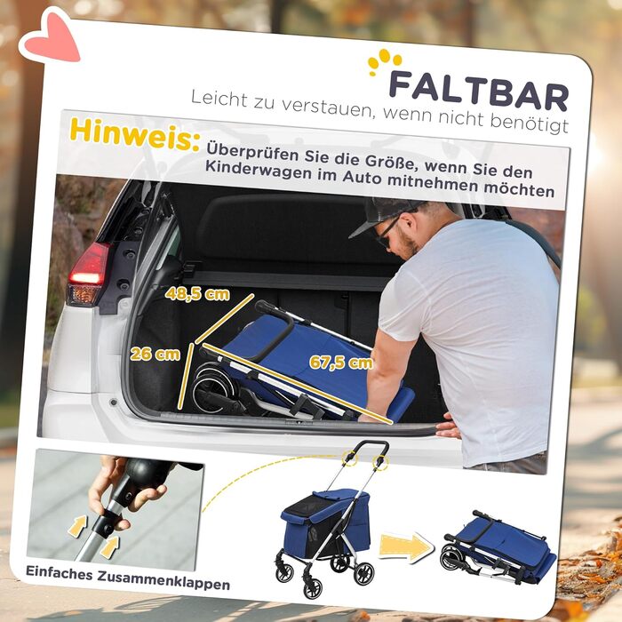 PawHut Легкий візок для собак та котів з алюмінію, склавний, з подушкою, сіткою, дверима та кошиком для зберігання (Блакитний)