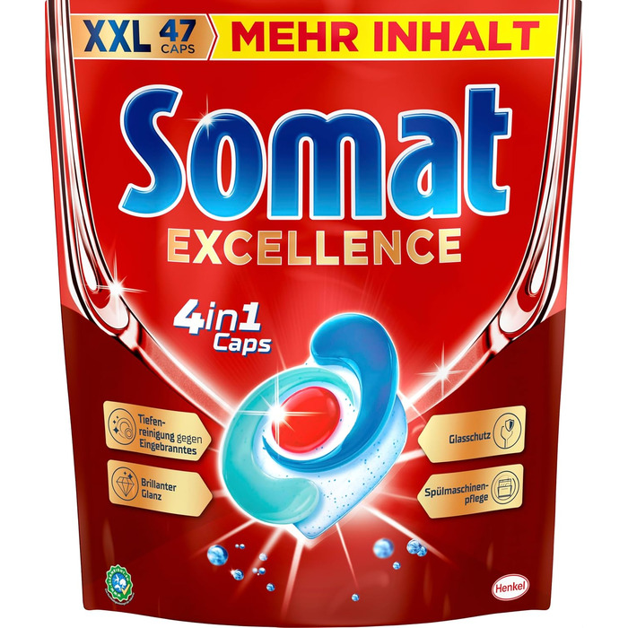 Капсули для посудомийних машин Somat Excellence 4in1, для ідеального очищення та блиску, підходять для Eco-режиму та низьких температур, 141 шт.