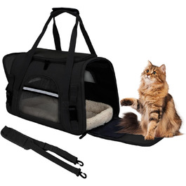 Транспортна сумка для тварин з підстилкою з флісу, чорна. Підходить для котів та собак до 10 кг