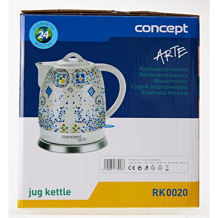 Електричний чайник Concept RK2391, 1.7 л, білий з візерунком