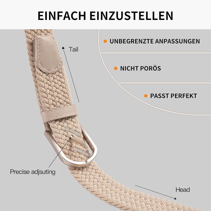 Тканинні ремені Tangchao 2 шт. - Плетені еластичні ремені для жінок та чоловіків, 3.3 см, довжина 90-135 см, 100 см, 120 см (багатобарвний+бежевий)