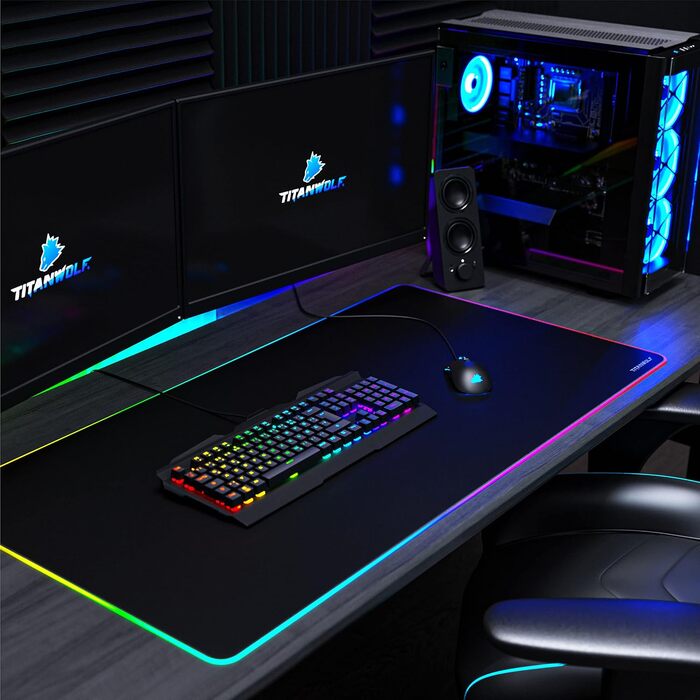 Ігровий килимок для миші TITANWOLF RGB XXL (800x300 мм) з LED-підсвіткою, 11 режимів освітлення, вологостійкий, чорний