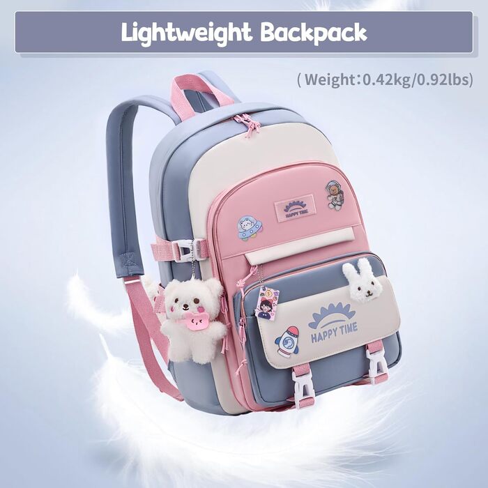 Шкільний рюкзак Tanou для дівчаток, 20 літрів, водонепроникний, для 3-7 класів, блакитний