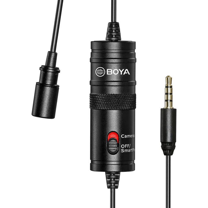 BOYA BY-M1 Металевий кліп-мікрофон 3.5mm для смартфонів, DSLR, відеокамер, аудіорекордерів та ПК (з вітрозахистом)