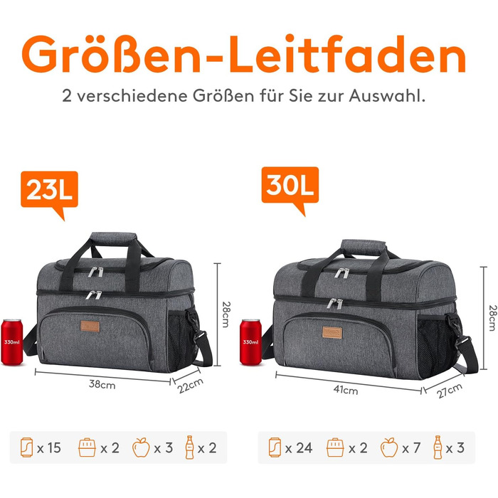 Термосумка Lifewit 30L для пікніка, пляжу, роботи та подорожей (темно-сірий)