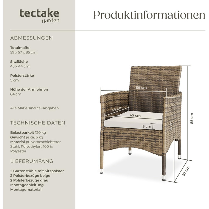 Tectake 2-Piece Rattan Garden Chair Set
