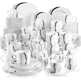 VEWEET FIONA 100-Piece Dinnerware Set, 12 Place Settings, Porcelain Dinnerware Set consisting of dinner plates, dessert plates, soup plates, cereal bowls, coffee cups, coffee mug set, egg cups, milk and sugar set