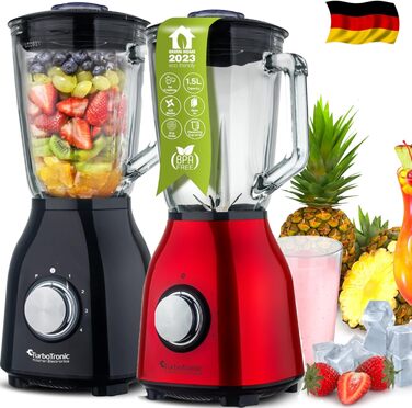 Стійкий міксер 1400 Вт з скляною чашею 1,5 л, BPA-free, 6 лез з нержавіючої сталі, для приготування смузі, блендер, подрібнювач льоду (червоний)
