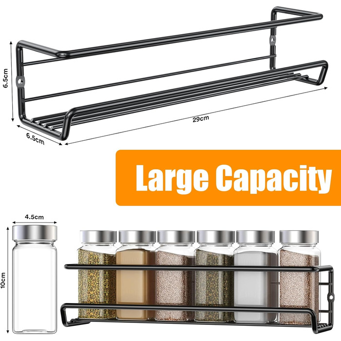 Спецівник для спецій з 24 скляних баночок та етикетками, без свердління, підвісний, для стін та шаф, органайзер для спецій, набір 4 шт. (24 баночки з нержавіючою сталлю)