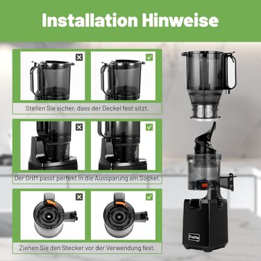 Шнекова соковижималка Fretta Slow Juicer для овочів та фруктів, матово-чорна