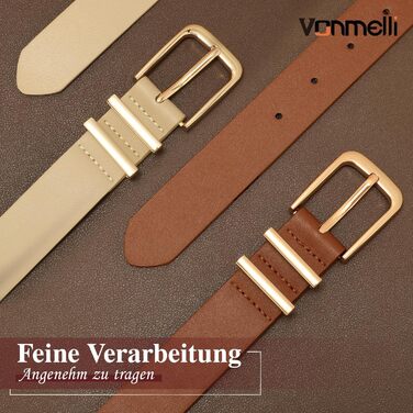 Жіночий ремінь VONMELLI 2 шт. – вузький шкіряний ремінь 2.5 см з золотою пряжкою для джинсів, суконь та ділового одягу (чорний/коричневий)
