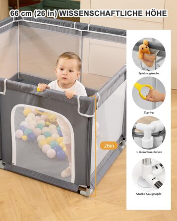 derimkcoa Playpen Baby, Baby Play Fence, Large Children's Safety Playground, Playpen with Breathable Net, Portable Playpen for Indoors and Outdoors (130x130x66cm)