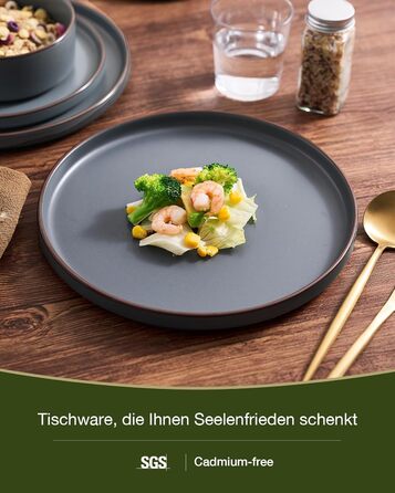 Набір посуду Mercury, 12 предметів: тарілки для 4 осіб (тарілки для їжі, десертні тарілки, миски для каші), з каменю, підходить для мікрохвильової печі та миття в посудомийній машині, колір: вугільно-сірий