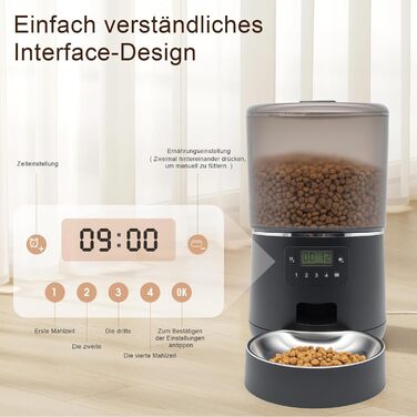 Автомат для годування котів з таймером – 4L, програмований, точний контроль порцій, чорний