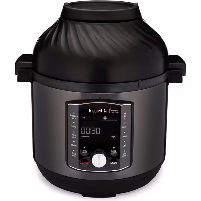 Мультиварка Instant Pot Pro Crisp 11-в-1: скороварка, аерофритюрниця, повільноварка, пароварка, гриль, дегідратор, Sous-Vide, 7.6 л, 1500 Вт, чорна нержавійка