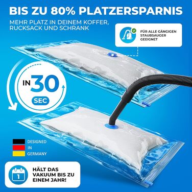 Vacuum Bags Set [6 Pieces] in 3 Sizes (2x 40x60 cm / 2x 60x80 cm / 2x 80x100 cm) - Vacuum Sealer Bags for Clothing & Duvets - Storage Vacuum Bags for Clothing