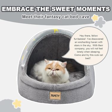 Jiupety Cat Cave, Cat House, Cat Basket, Cat Bed with Non-Slip Bottom, Cat Nest with Washable Removable Cushion, M (41 cm x 41 cm x 33 cm), (Gray, L 48 cm x W 43 cm x H 41 cm)