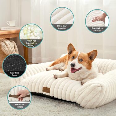 Килимок для котів XL, кремовий, 80x60x33 см - м'яке ліжко-софа для котів та собак