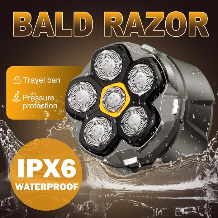 Електричний гостростример для голови чоловічий з LED-дисплеєм, водонепроникний, 6D гнучкий, з плаваючою головкою, для сухого та вологого гоління