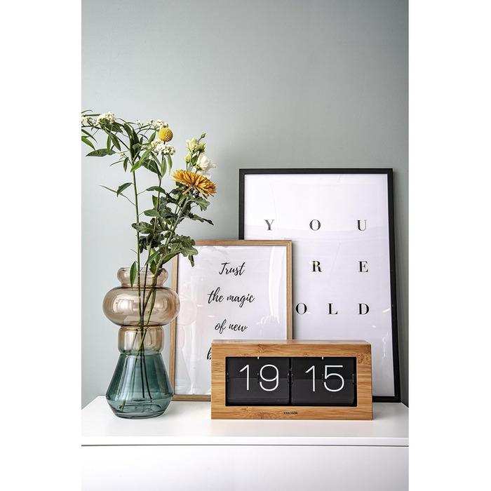Karlsson KA5642WD Table and Wall Clock XL Flip Clock Wood 17.5 x 37 x 9 cm Bamboo Wood
