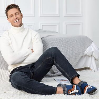 Тапочки домашні жіночі чоловічі з вишивкою у вигляді милого собаки, теплі, з плюшевою підкладкою, зимові, синього кольору (46/47 EU)