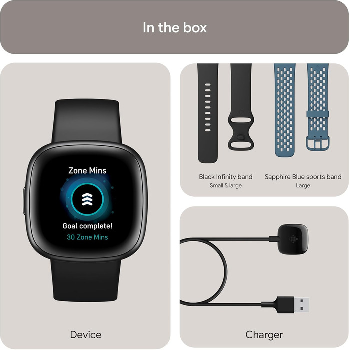 Розумний годинник Fitbit Versa 4 – фітнес-трекер з GPS, телефоном, 40+ режимів та 6 днями роботи від акумулятора (Sandrosa/Aluminium in Kupferrosé, Black/Graphite)